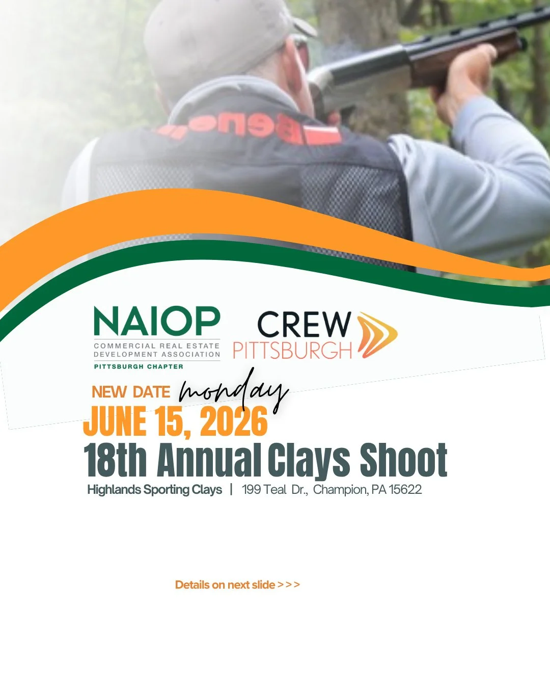 Did you know that registration is open for our 18th Annual NAIOP Pittsburgh-CREW Pittsburgh Clays Shoot? ⁠
NOTE: This date is a different date/day of the week for 2026, due to a National Holiday on Friday, June 19th. ⁠
⁠
Learn more and register at ht