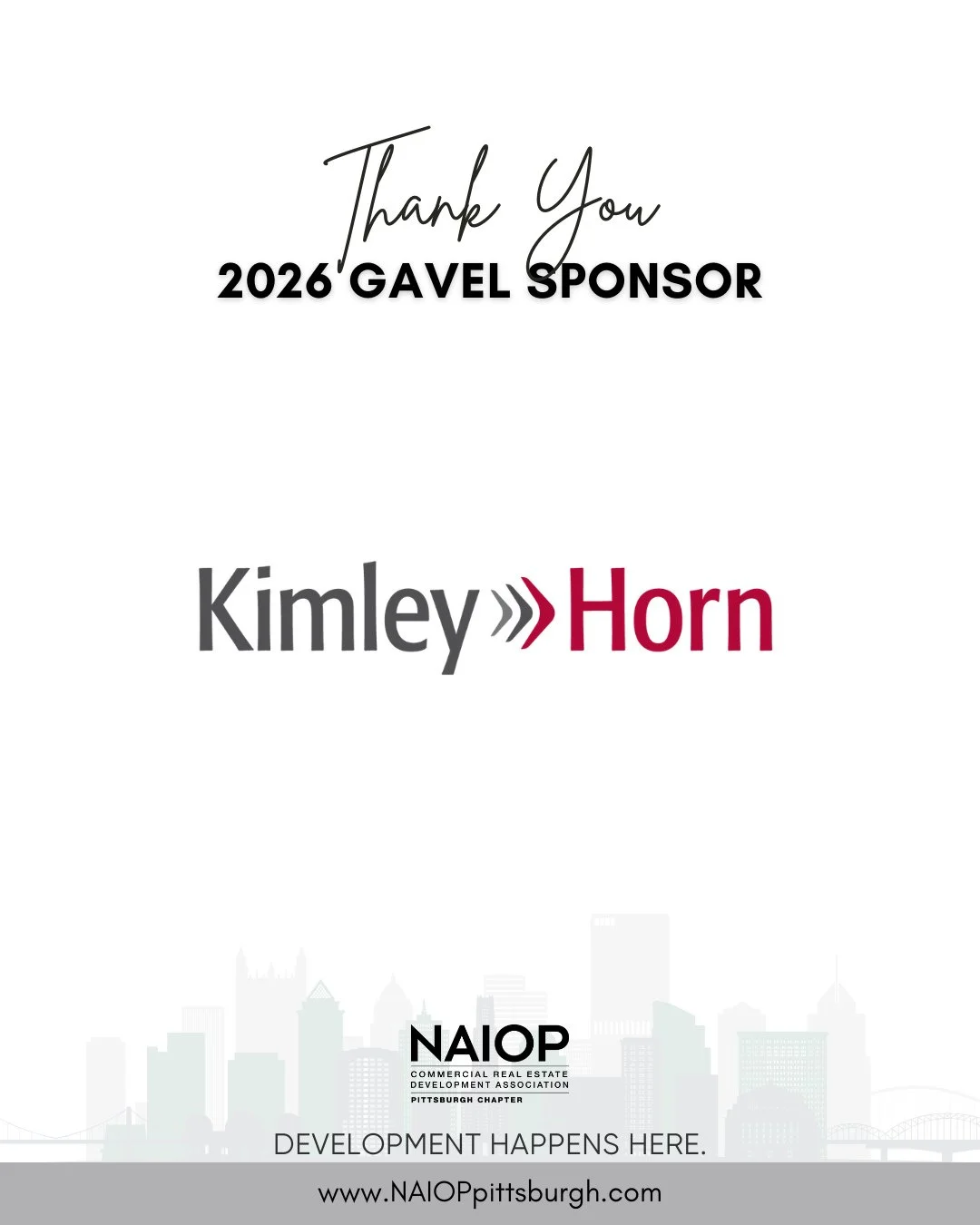 Thank you to Kimley Horn for your support of NAIOP Pittsburgh. By choosing to invest as a 2026 NAIOP Pittsburgh Gavel Sponsor, you are investing in #CREpgh.⁠
⁠
Together, we can work to ensure Pittsburgh is a place where "Development Happens Here
