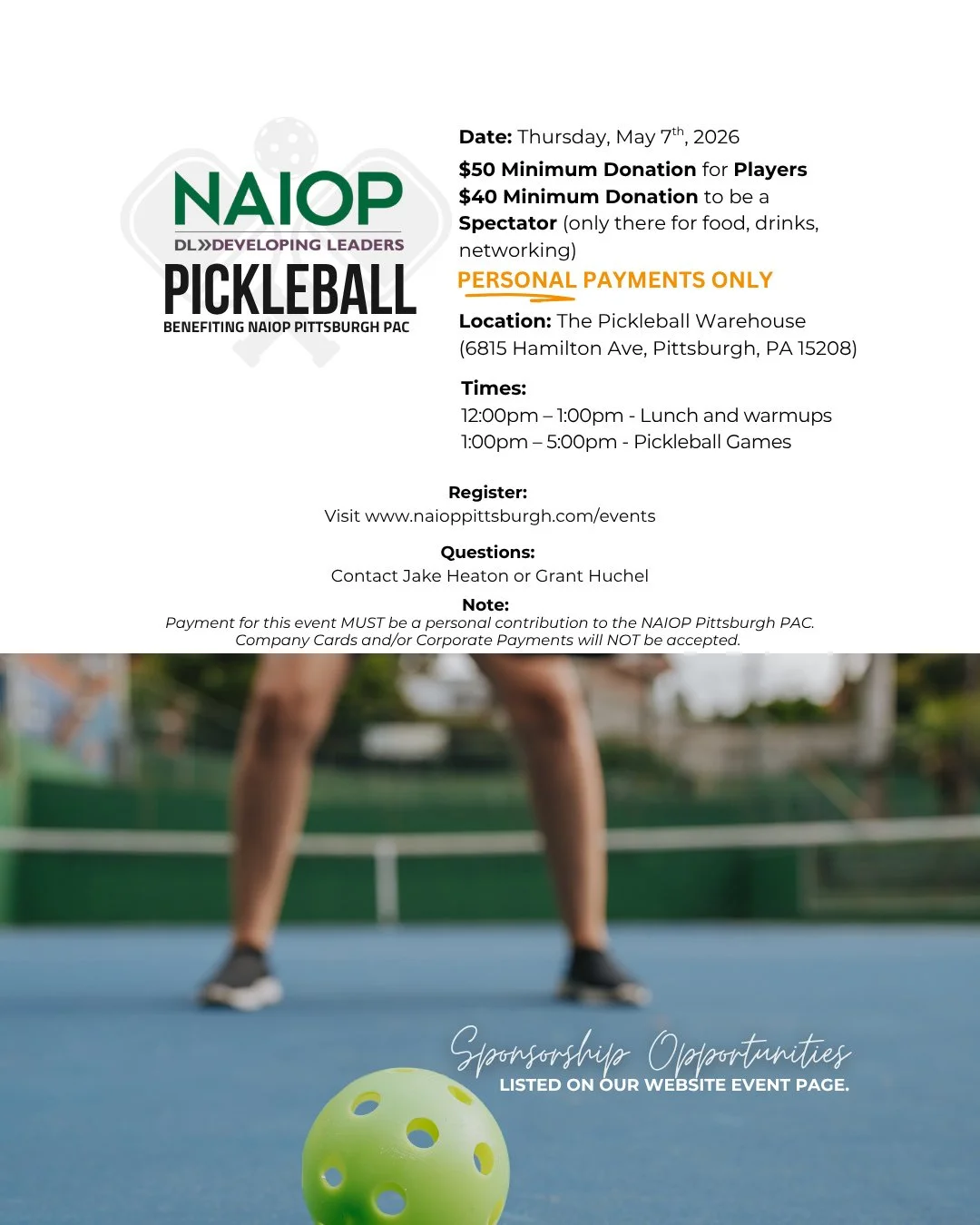 Did you hear we are having a PICKLEBALL Event on May 7th? ⁠
The Developing Leaders are hosting, but all are welcome to participate.⁠
⁠
REGISTER: link in our profile.⁠
⁠
Date: May 7, 2026 ⁠
Location: The Pickleball Warehouse (6815 Hamilton Ave, Pittsb