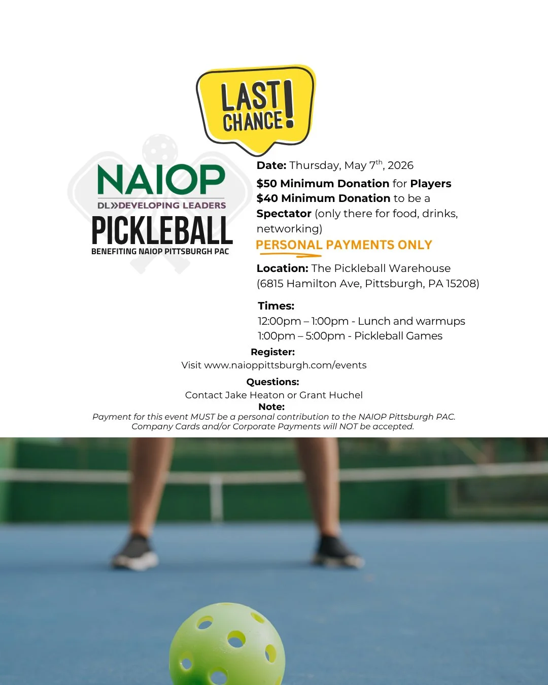 LAST CALL: Sign up for May 7th Pickleball (DL-hosted, ALL welcome).⁠
Register Now: link in bio.⁠
Two registration options: ⁠
(1) "Let's Play!"⁠
(2) "I'm here for the drinks, networking &amp; food."⁠
⁠
#CREpgh #DLpgh