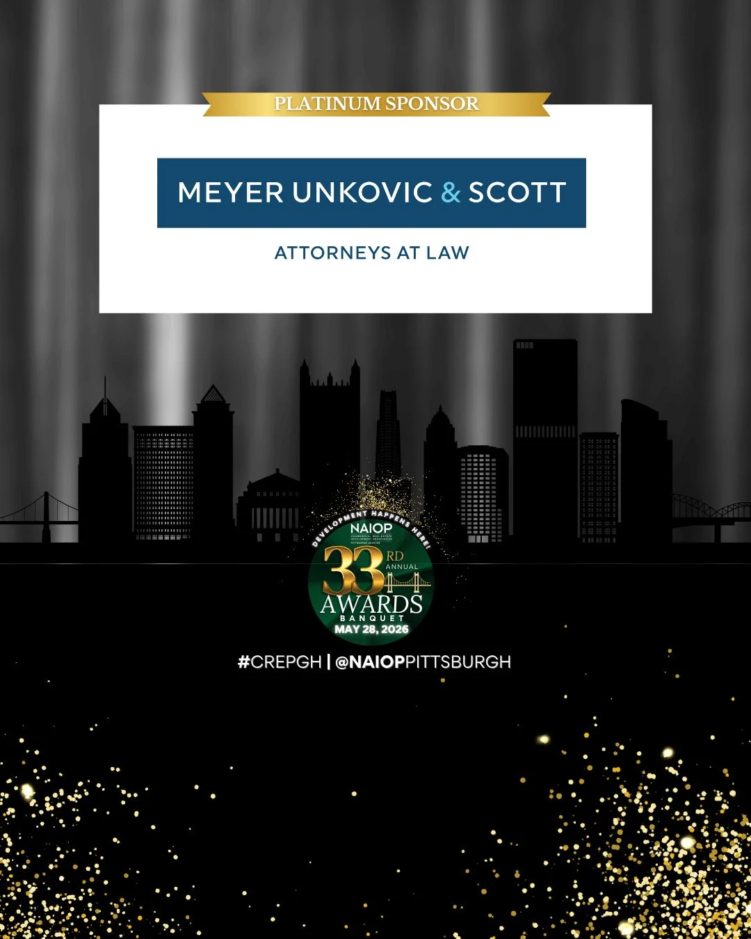 Thank you, Meyer, Unkovic &amp; Scott Attorneys At Law, for being a Platinum Sponsor for this evening's 33rd Annual Awards Banquet. They have partnered with many CRE projects in our Pittsburgh Region, some of which will be honored tonight! ⁠
⁠
#CREpg