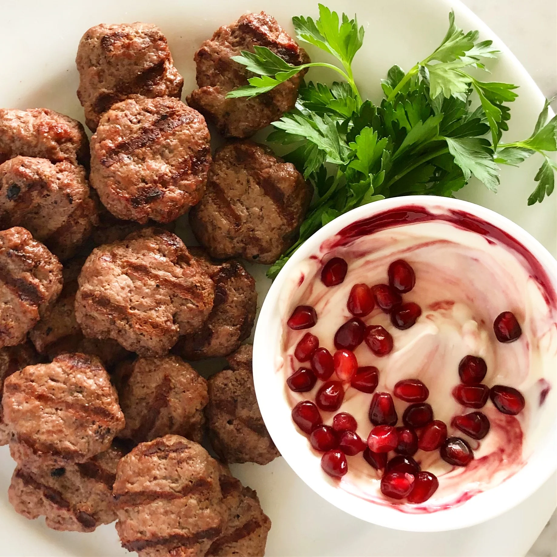 Mediterranean Beef Dippers with Pomegranate Yogurt Sauce 