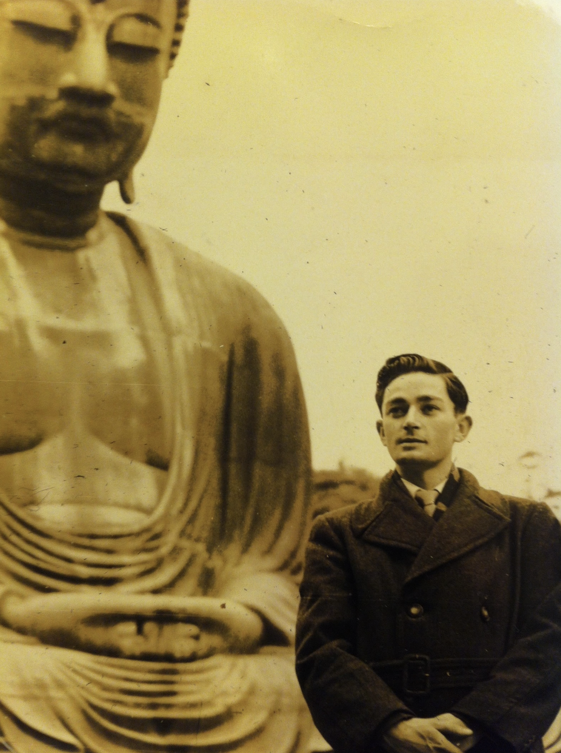 Father Robin in front of Kamakura’s Daibutsu (c.1957)