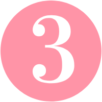 A white number 3 on a bright pink background, signifying Step 2 of The Duett Process (Email Content Strategy)
