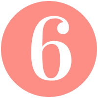 A white number 6 on a coral pink background, signifying Step 2 of The Duett Process (Checking in on your stats and automation engagement))