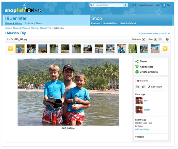Album gallery view with auto-face recognition/tagging