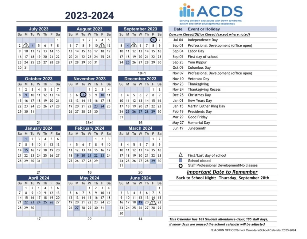 PLAINVIEW BETHPAGE SCHOOL CALENDAR — ACDS