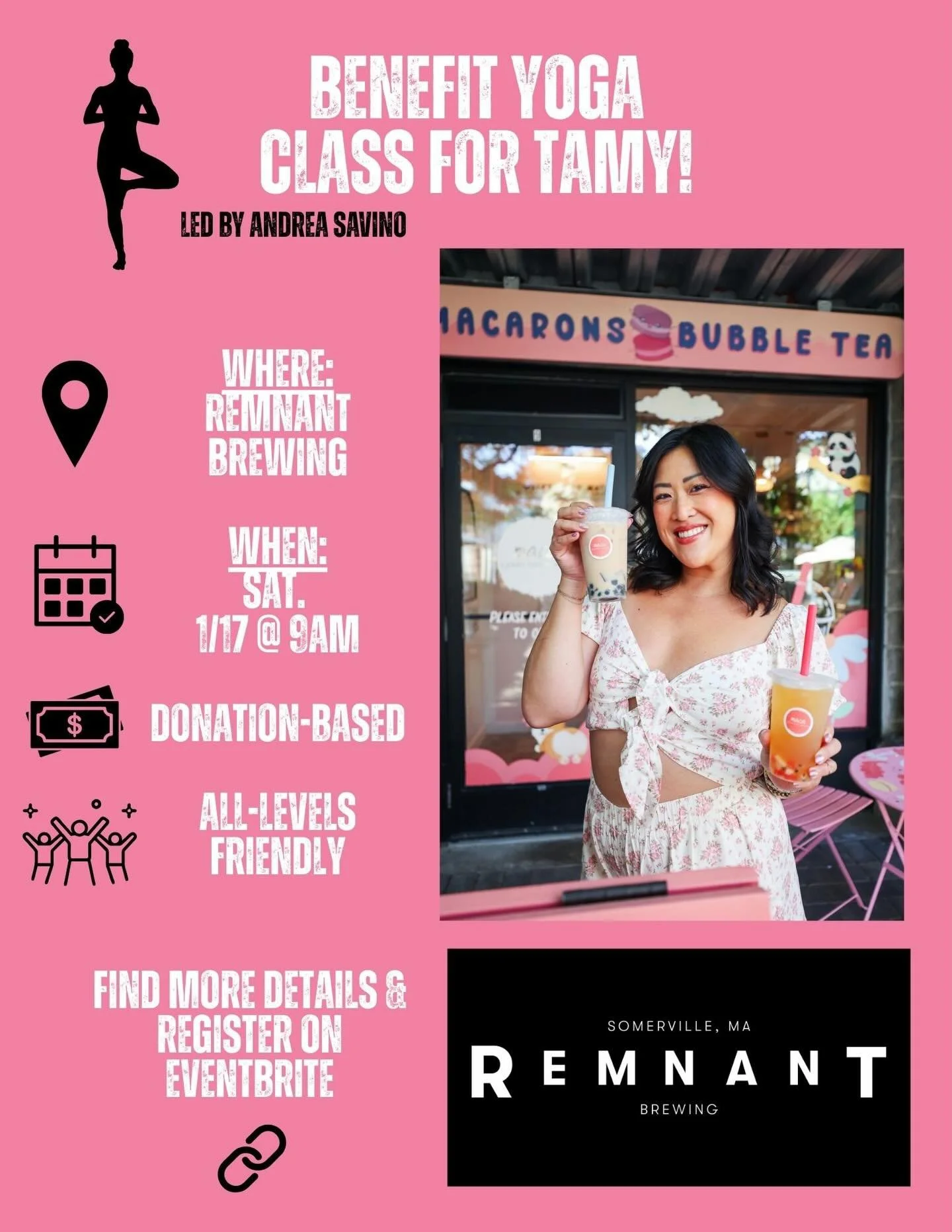💞 b e n e f i t  yoga class 💞

a woman after my own heart: owner of Maca Boston and connoisseur of bubble tea 🤩, Tamy is a beautiful staple of the Somerville community that I too share fondness &amp; connection with. She was recently diagnosed wit
