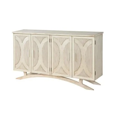 Millicent White and Silver Rub Four Door Media Credenza