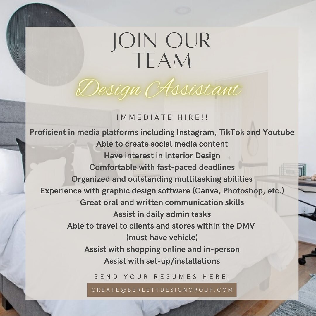 If interested please email your resume asap!! Would love to find a great fit to assist me with all the adventures that come with this business. 😜#assistant #designassistant