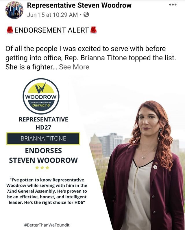 I endorsed @representative_steven_woodrow because I've seen the work he has done in the House and believe he's proven he's got what it takes for this work. We need him with us in the Legislature. #COPolitics