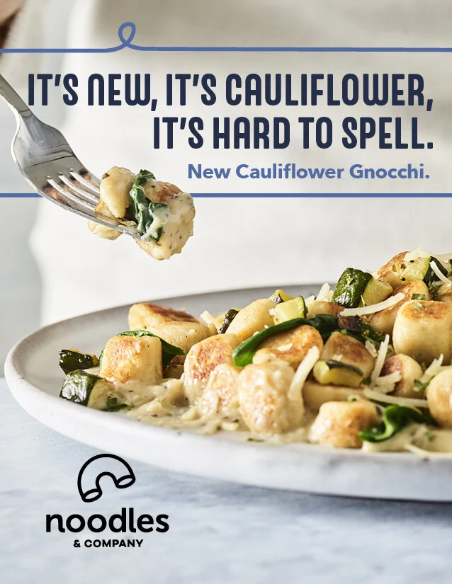 Cauliflower Gnocchi LTO To-Go Bag Flyer  |  Noodles & Company