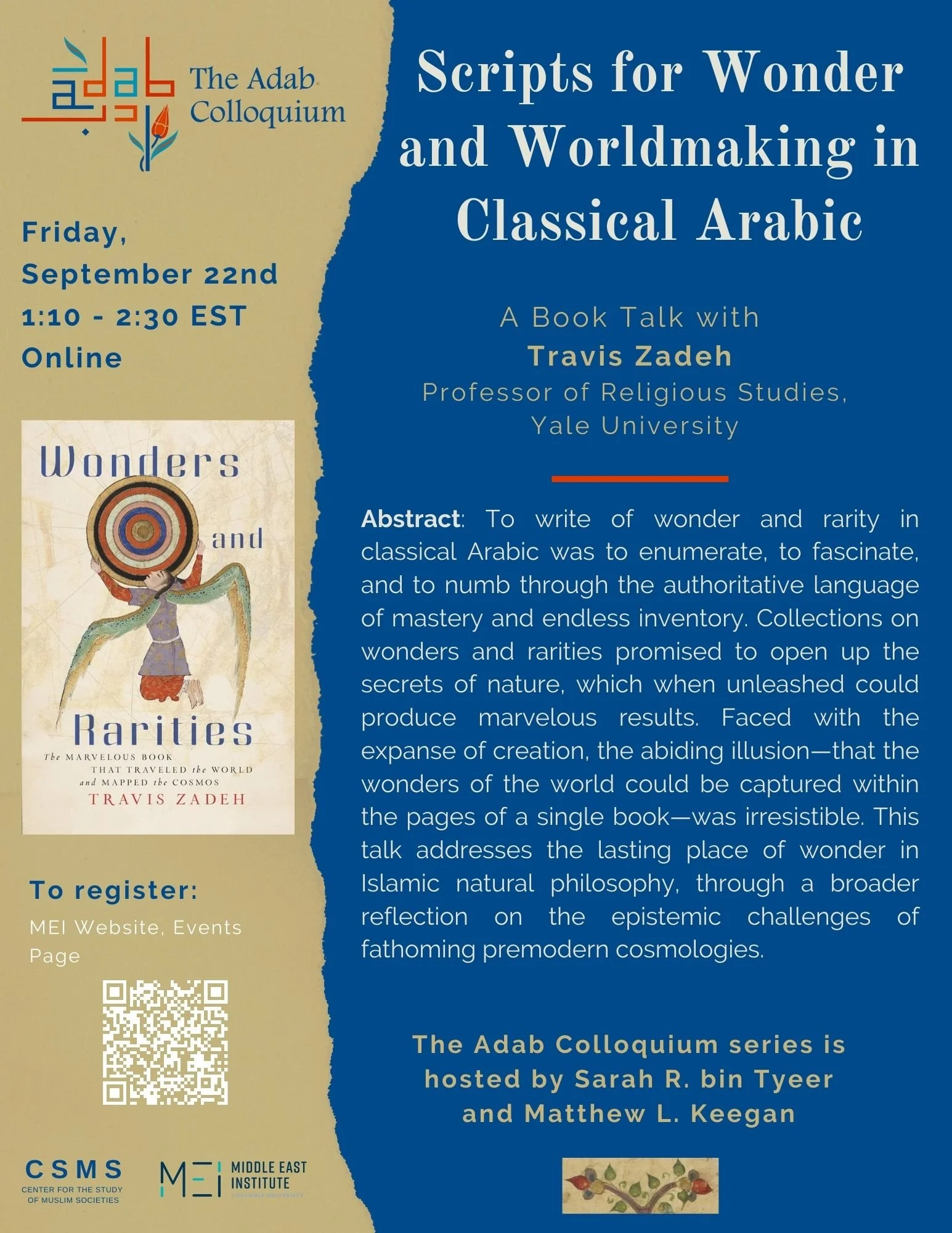Adab Colloquium | Book Talk - 'Scripts for Wonder and World Making in Classical Arabic'