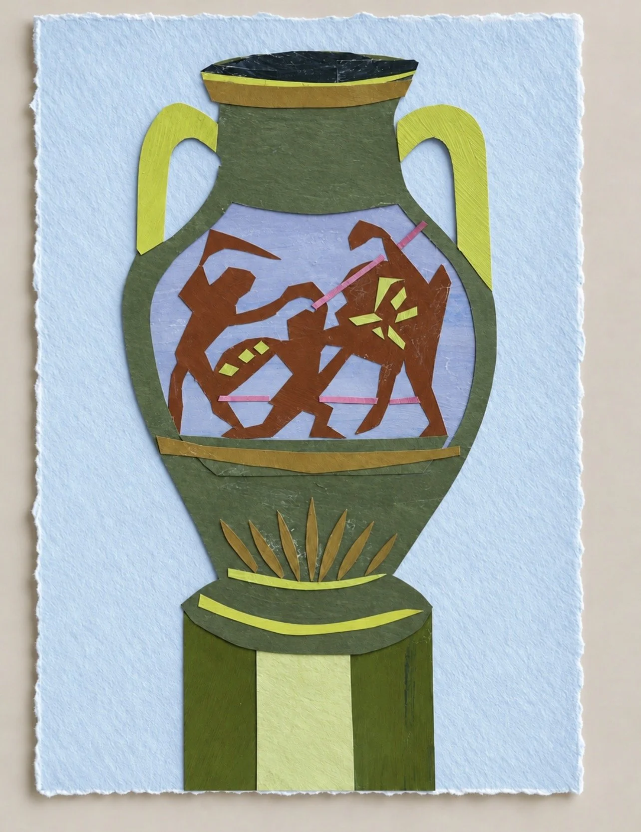 Looking at a greek amphora.
Painted paper collage, 4 × 6 in