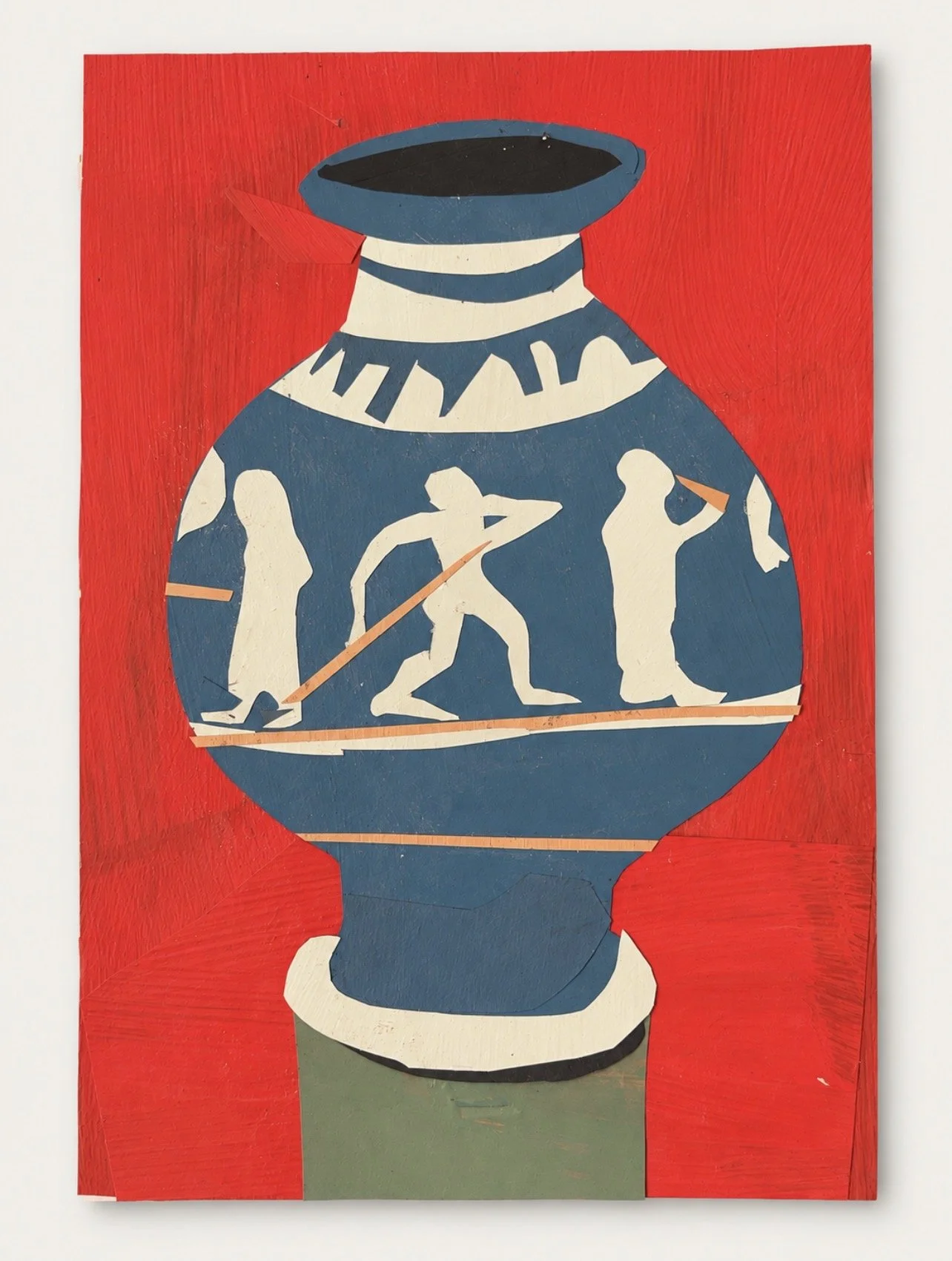 Looking at a terracotta psykter. 
Painted paper collage, 4 × 6 in