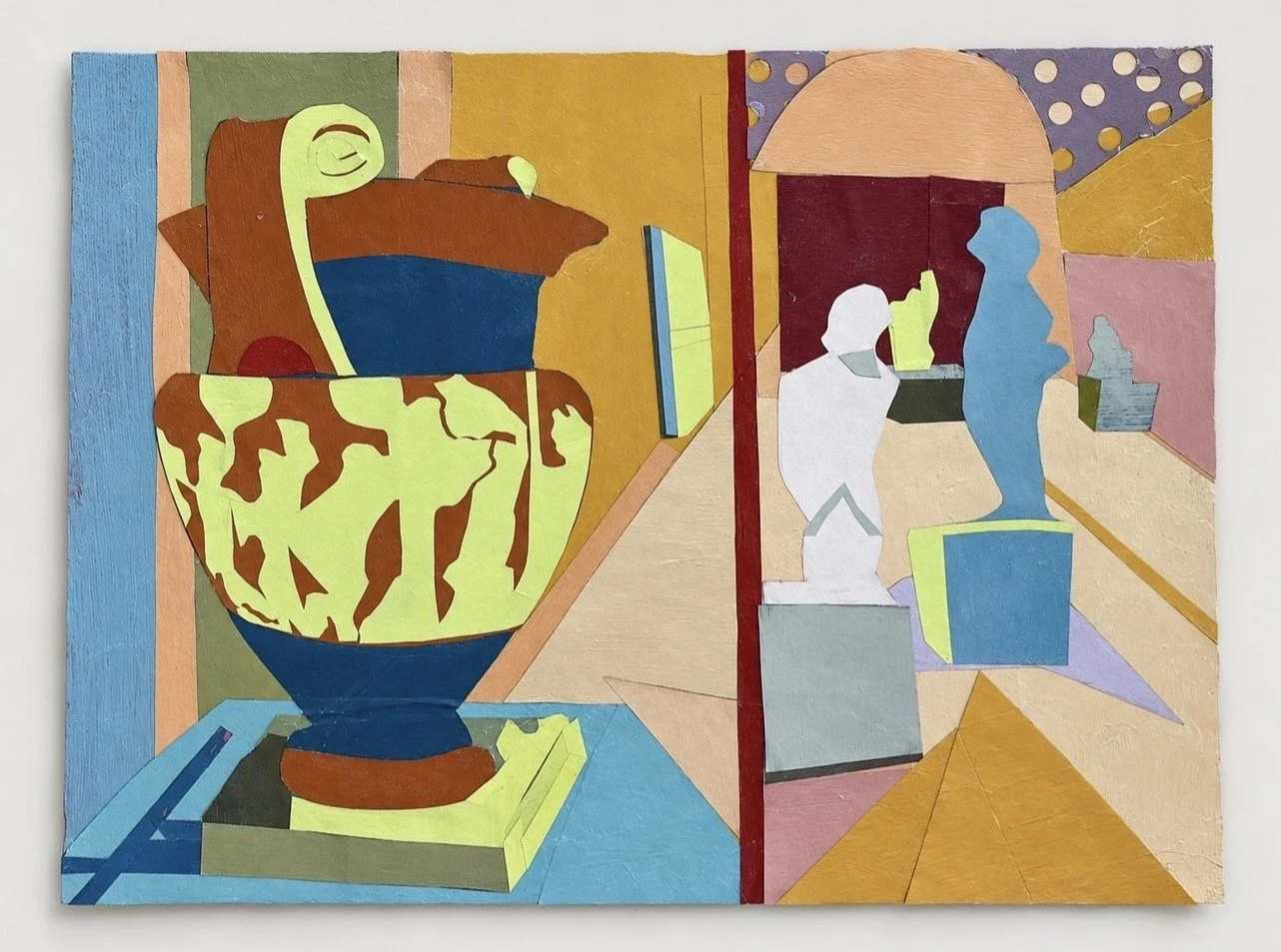 Looking at Gallery 153 at The Met, and a terracotta volute-krater. 
Painted paper collage, 9 × 12 in