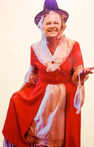 Susan Jennkins Meers in a traditional Welsh dress and hat.