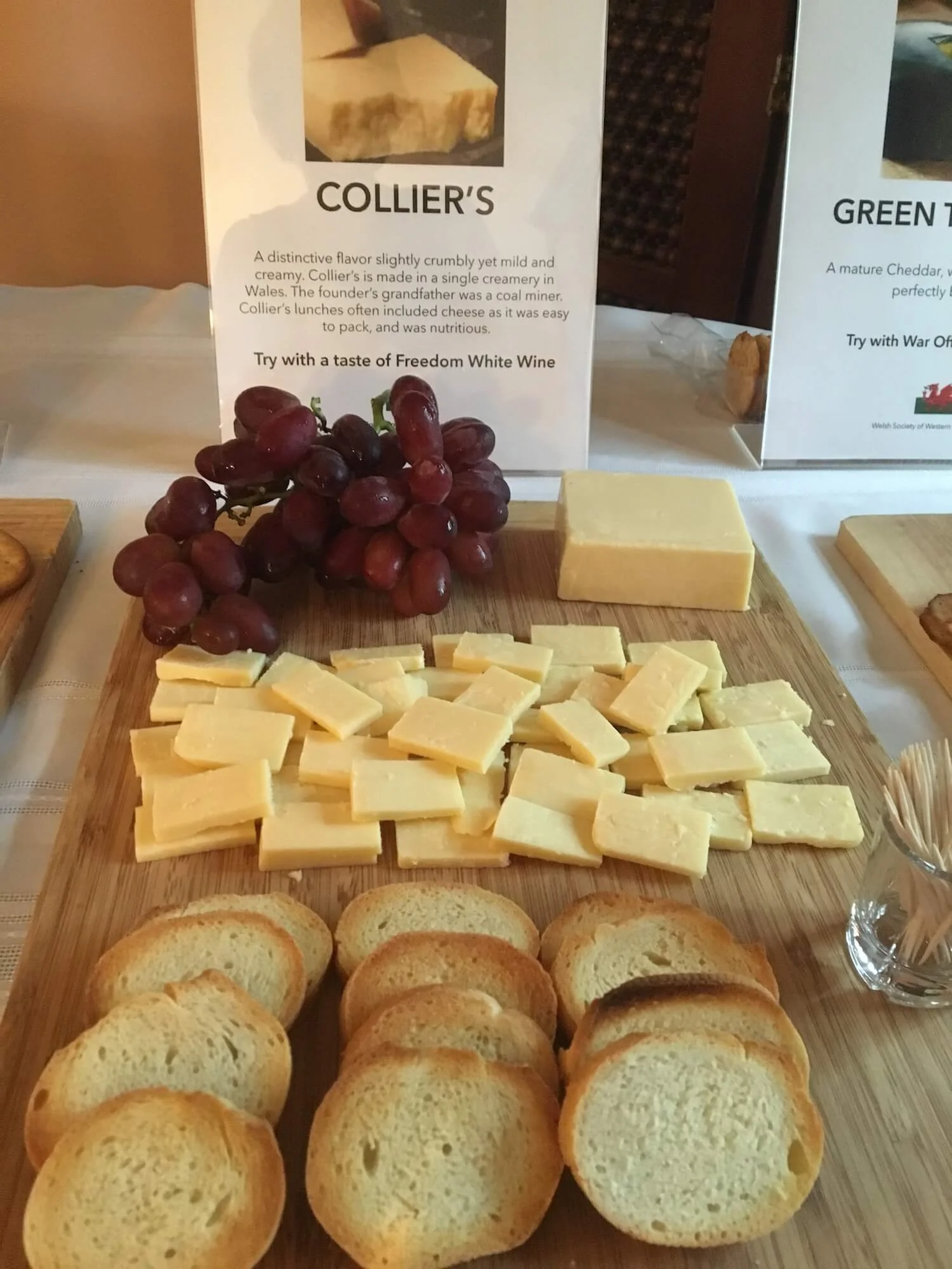 Colliers cheese with grape cluster, bread
