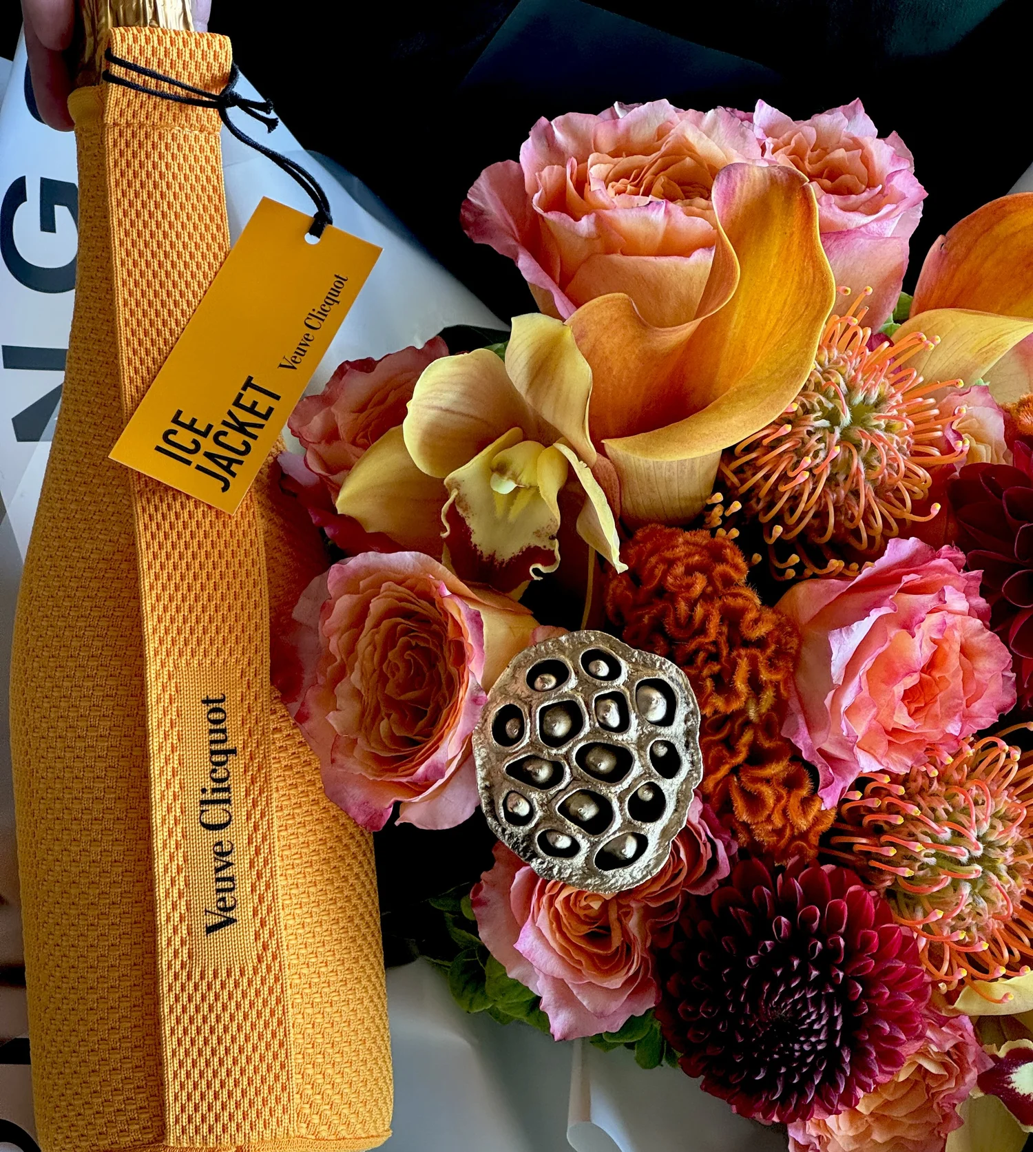 Festive Champagne And Flowers Box Florist In Norwalk CT — AT