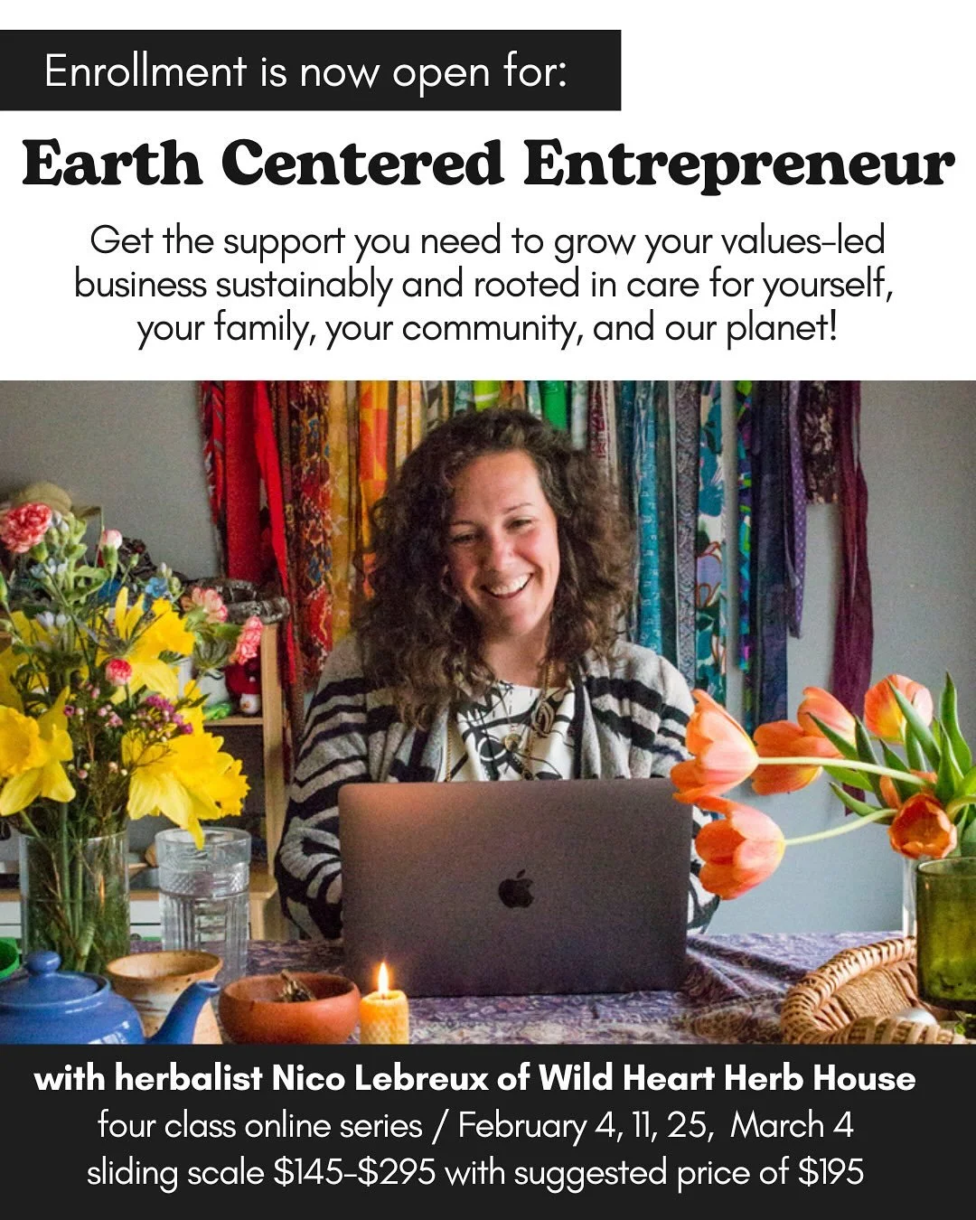 Get the support you need to grow your anti-capitalist business sustainably and rooted in care for people, community, and the planet!

🌺Earth Centered Entrepreneur is here!🌺

Join community herbalist Nico Lebreux for an inspiring, fun, and community