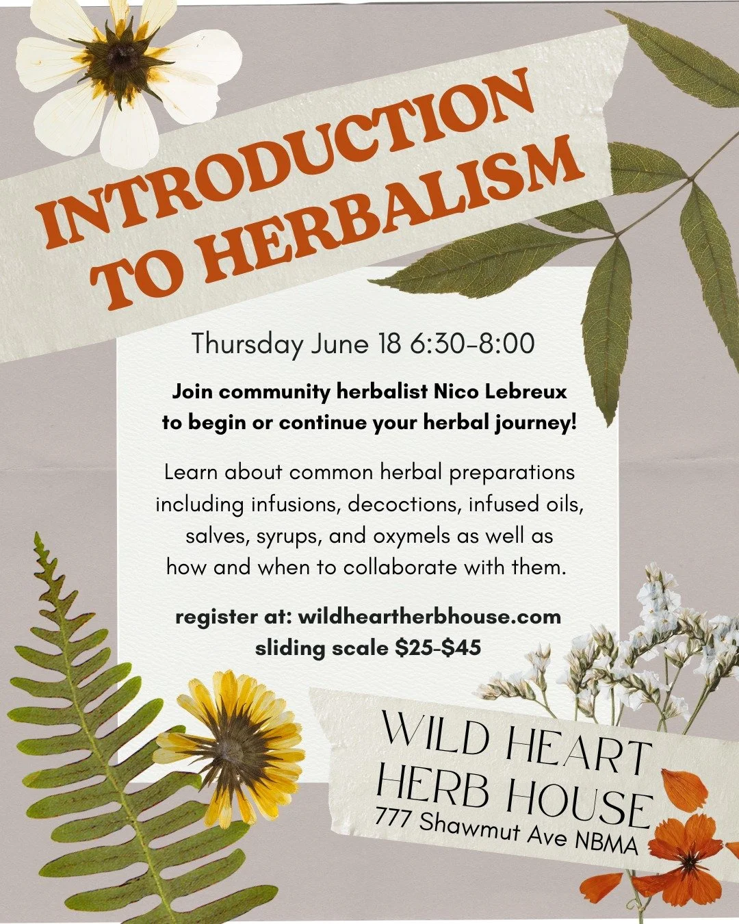&ldquo;I love herbs so much but I don&rsquo;t know what to do with them!&rdquo;

I hear this sentiment at Wild Heart all the time, people feeling the call of the plants but not knowing where to begin.

I can show you!

Our next Introduction to Herbal