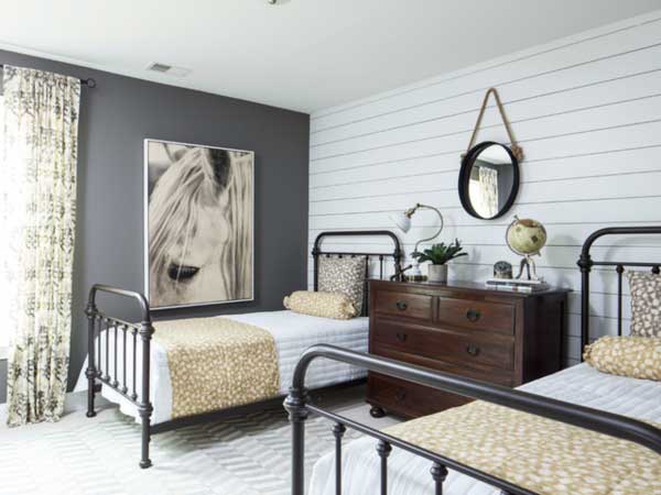 bedroom with shiplap