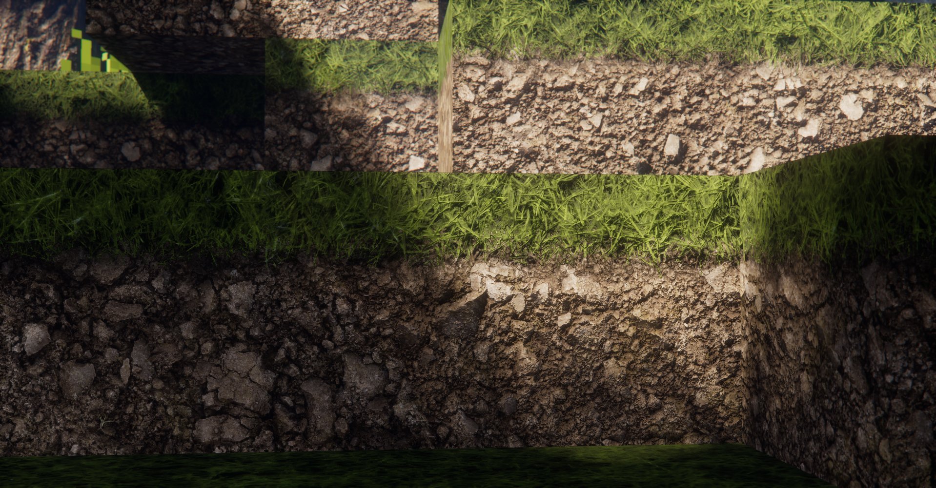 Cross-sectional view of soil layers showing grass on top, followed by a layer of dirt and rocks, with a wooden stake embedded in the soil.