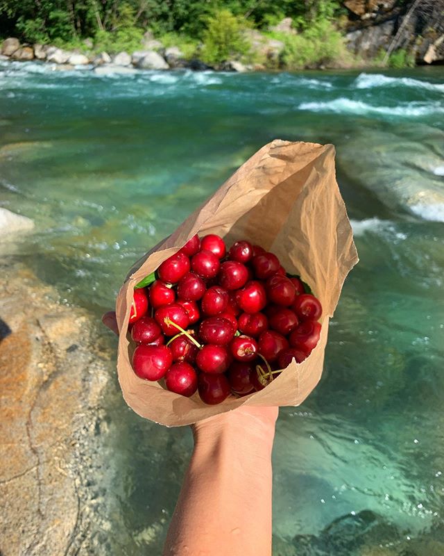 When your on the Yuba and a lil&rsquo; boy asks if you want to buy a bag of (organic) cherries he picked himself for $6, you say yes and eat the whole bag in a few mins with your body exposed to the sun and your feet frozen in the snow melt water, yo