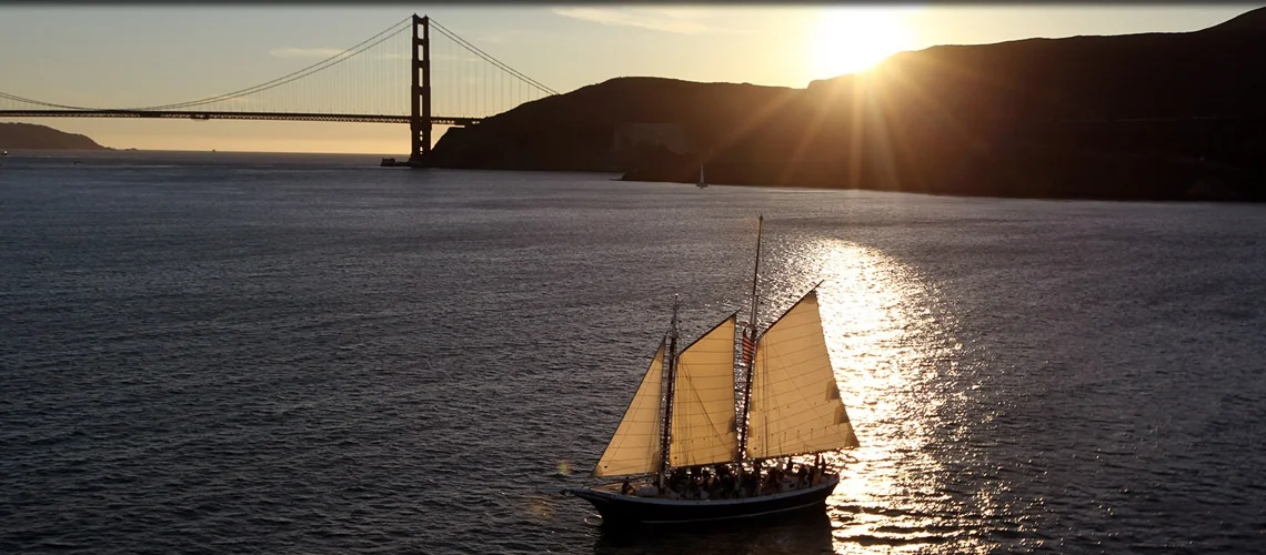 Schooner Freda B near the Golden Gate Bridge.