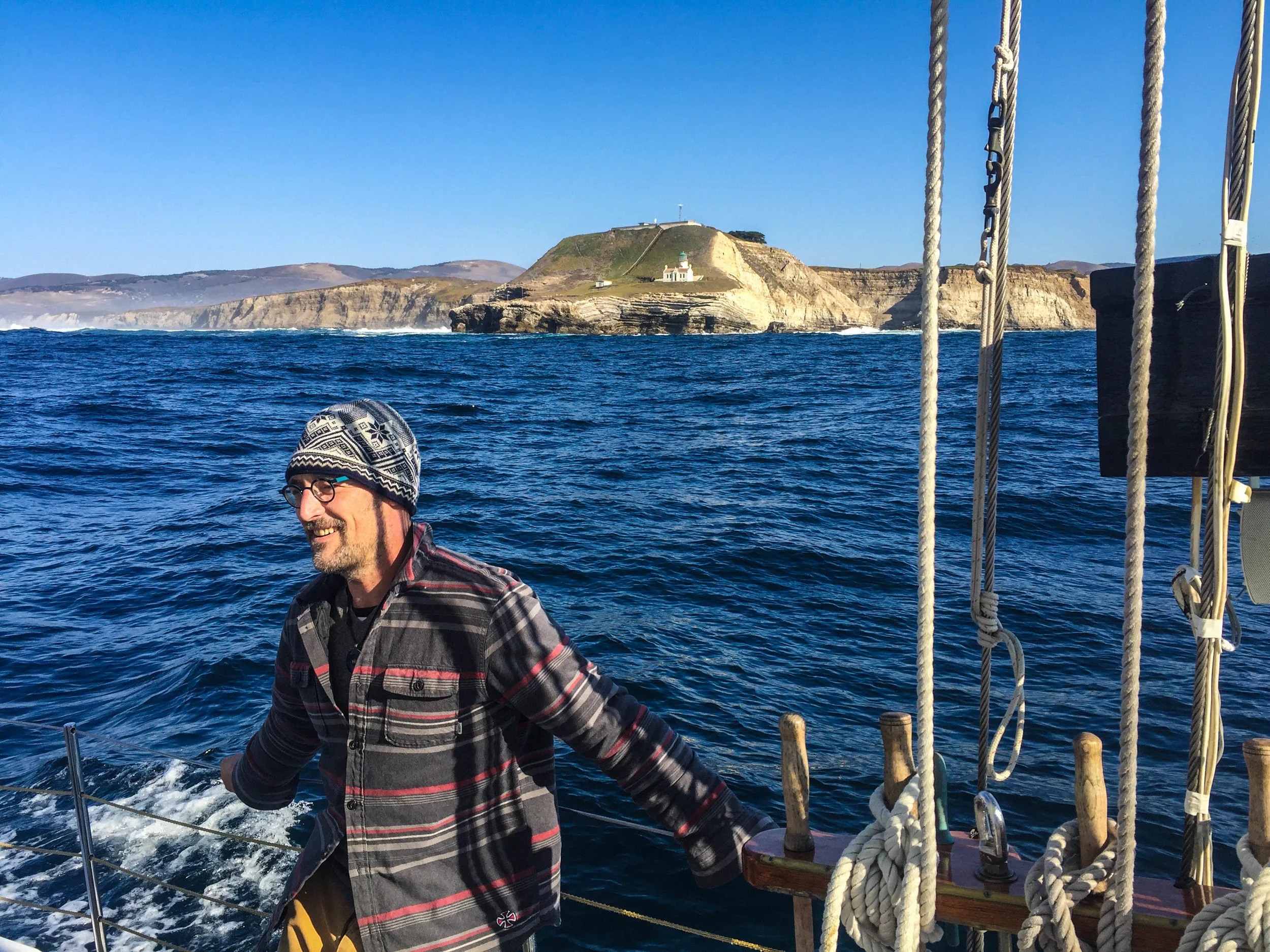 David Robert Johnson (aka Chef DR Jones) aboard the Freda B, Farallones Islands