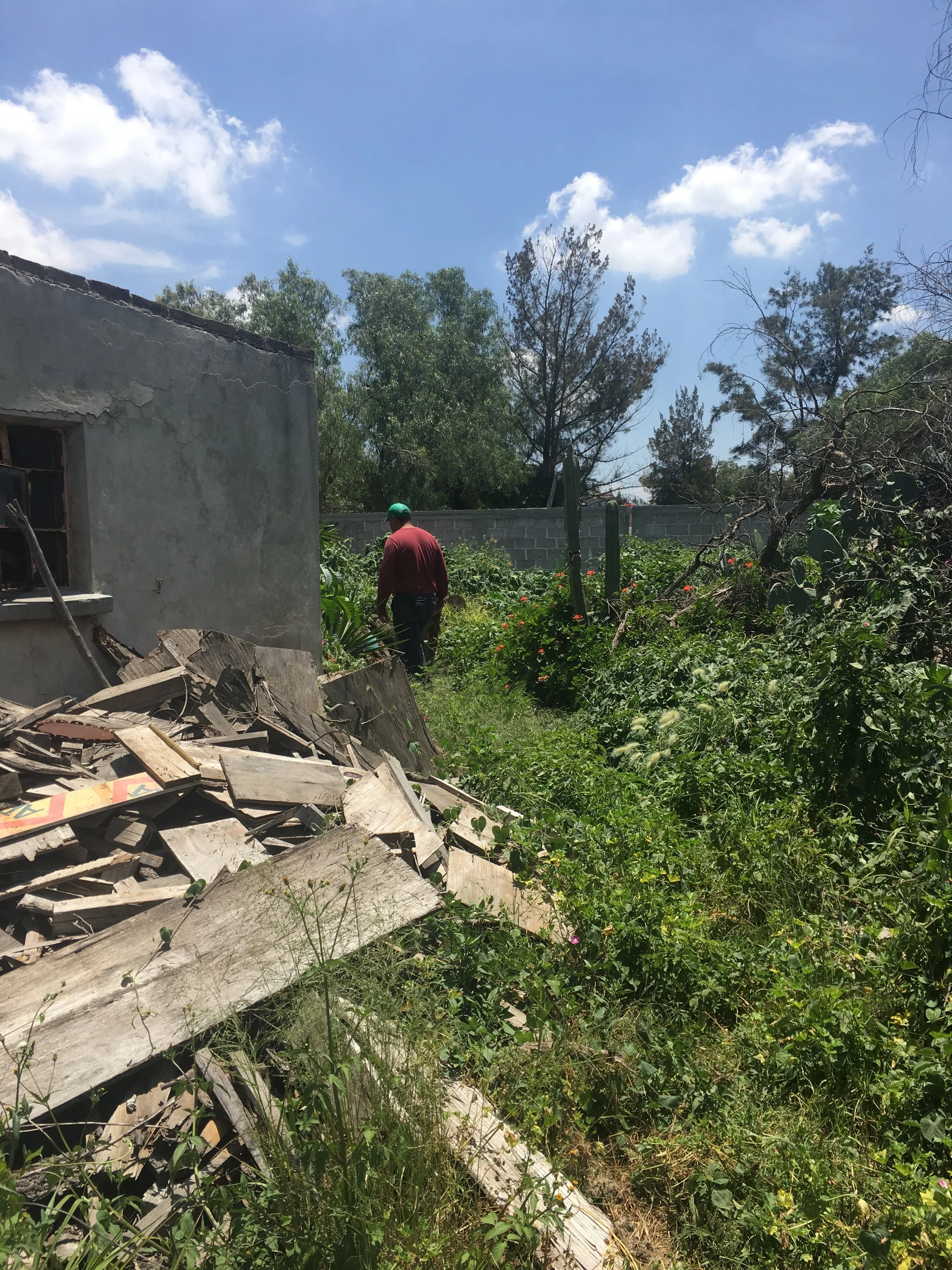 Rather than make our own adobe bricks, as we only needed three, we decided to scavenge some from an old adobe house in Joel's backyard. The house was used until a few decades ago.