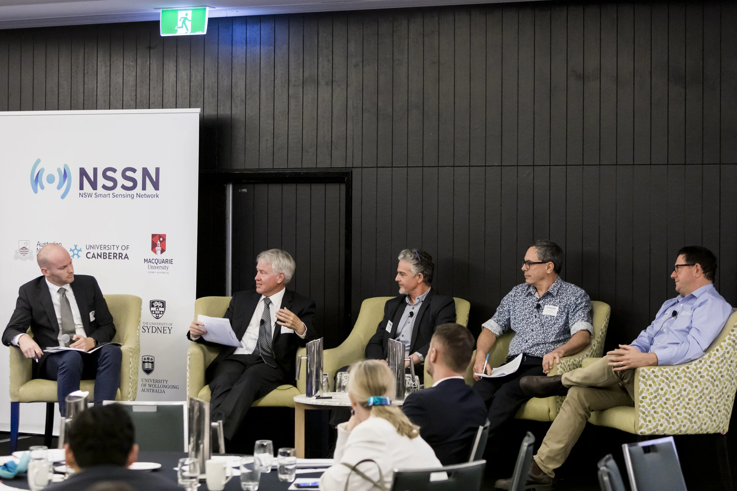 Panel discussion on New Tech &amp; Innovation in monitoring. Moderated by Matthew Coulton, Water Sector Engagement Lead, Bureau of Meteorology; Xavier Martin, Chair, NSW Farmers’ Water taskforce; Ed Couriel, Director, Manly Hydraulics Laboratory; Nick Milton, Technology specialist, NRAR; Dr. Anthony Clark, Leader, Climate Applications and Digital Ag, Dept. of Primary Industries.