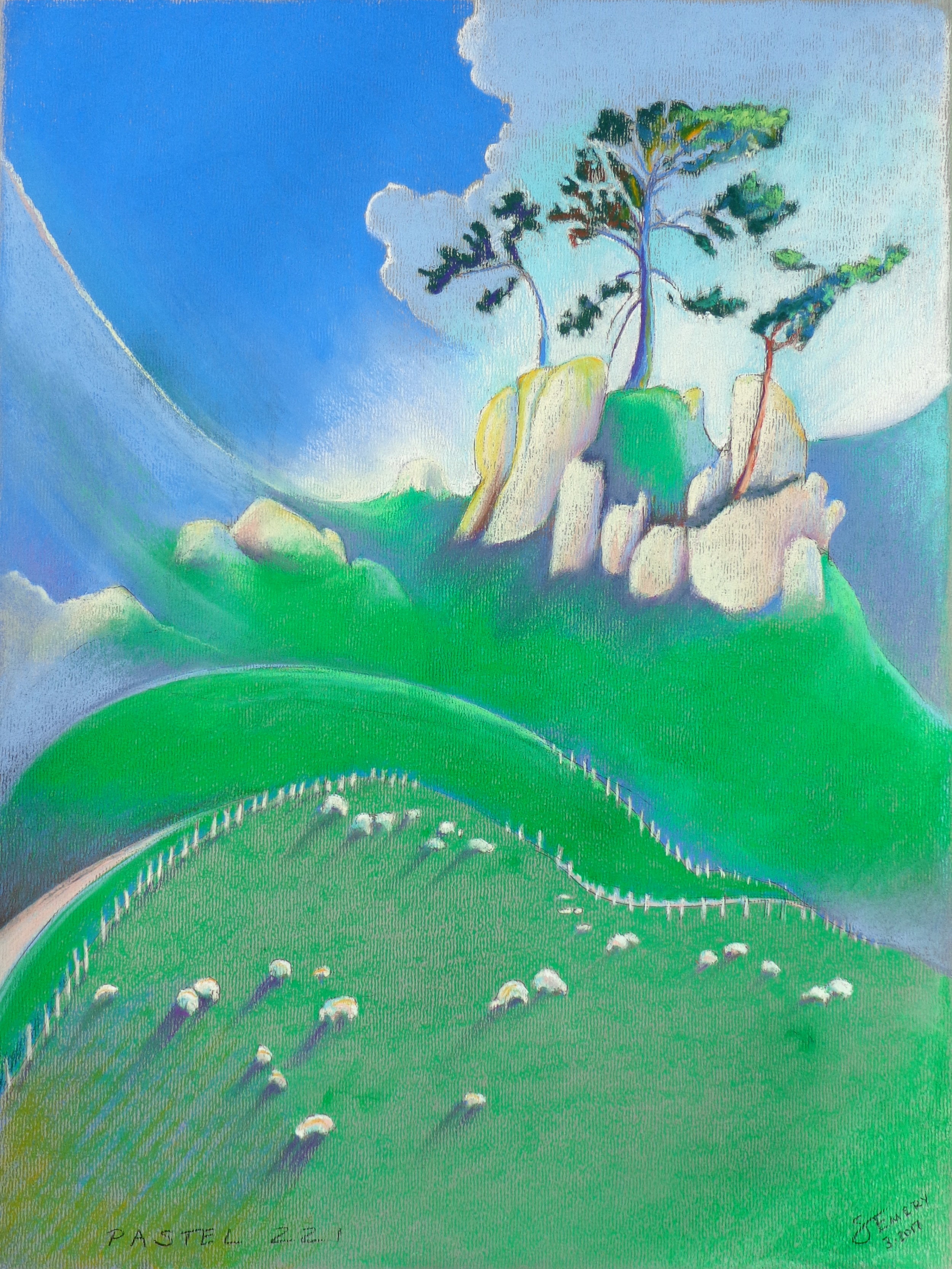 Pastel 221 - White Rocks and Sheep