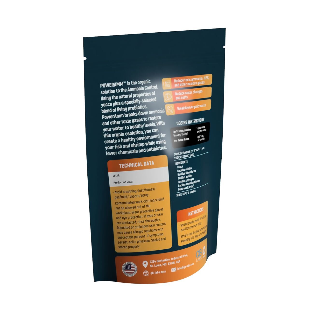 PowerAmm™ Back of Package - Aquaculture Ammonia Control