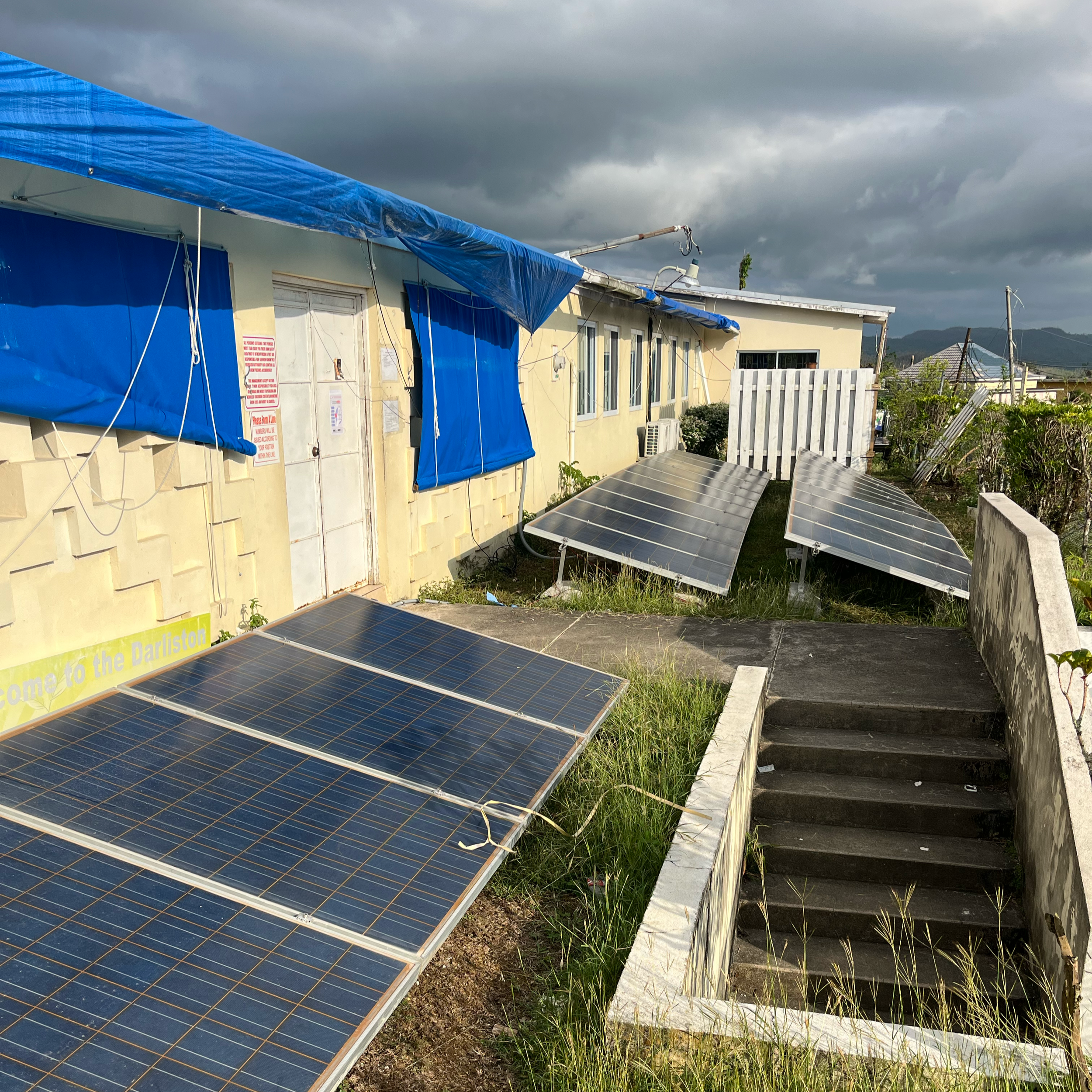 Photo of a solar panel setup in the field during the Hurricane Melissa response in Jamaica.