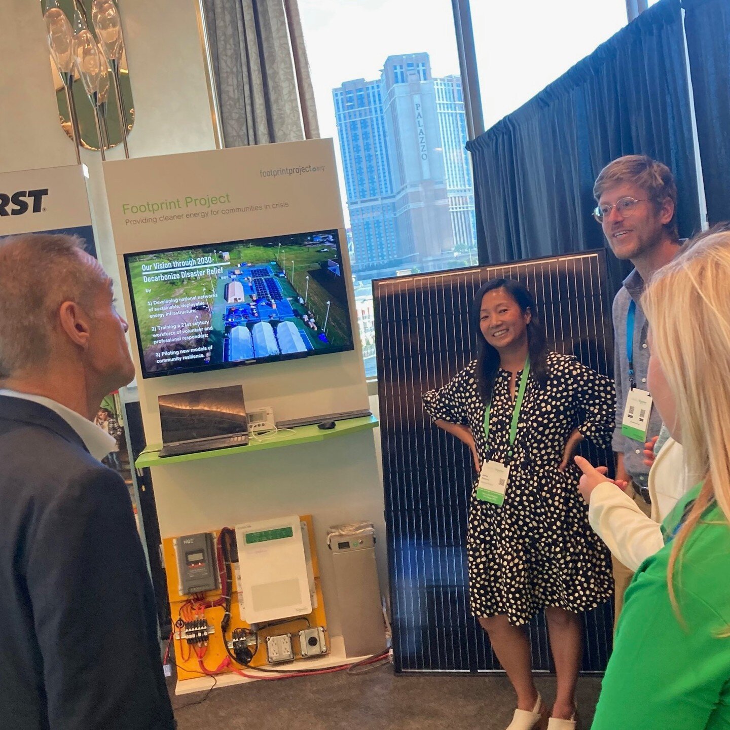 We were honored to be a part of @schneiderelectric's 2022 #InnovationSummit! It was amazing to share our vision of decarbonizing disaster relief with Schneider Electric's own visionary, Jean-Pascal Tricoire. And we had a blast getting to know our boo