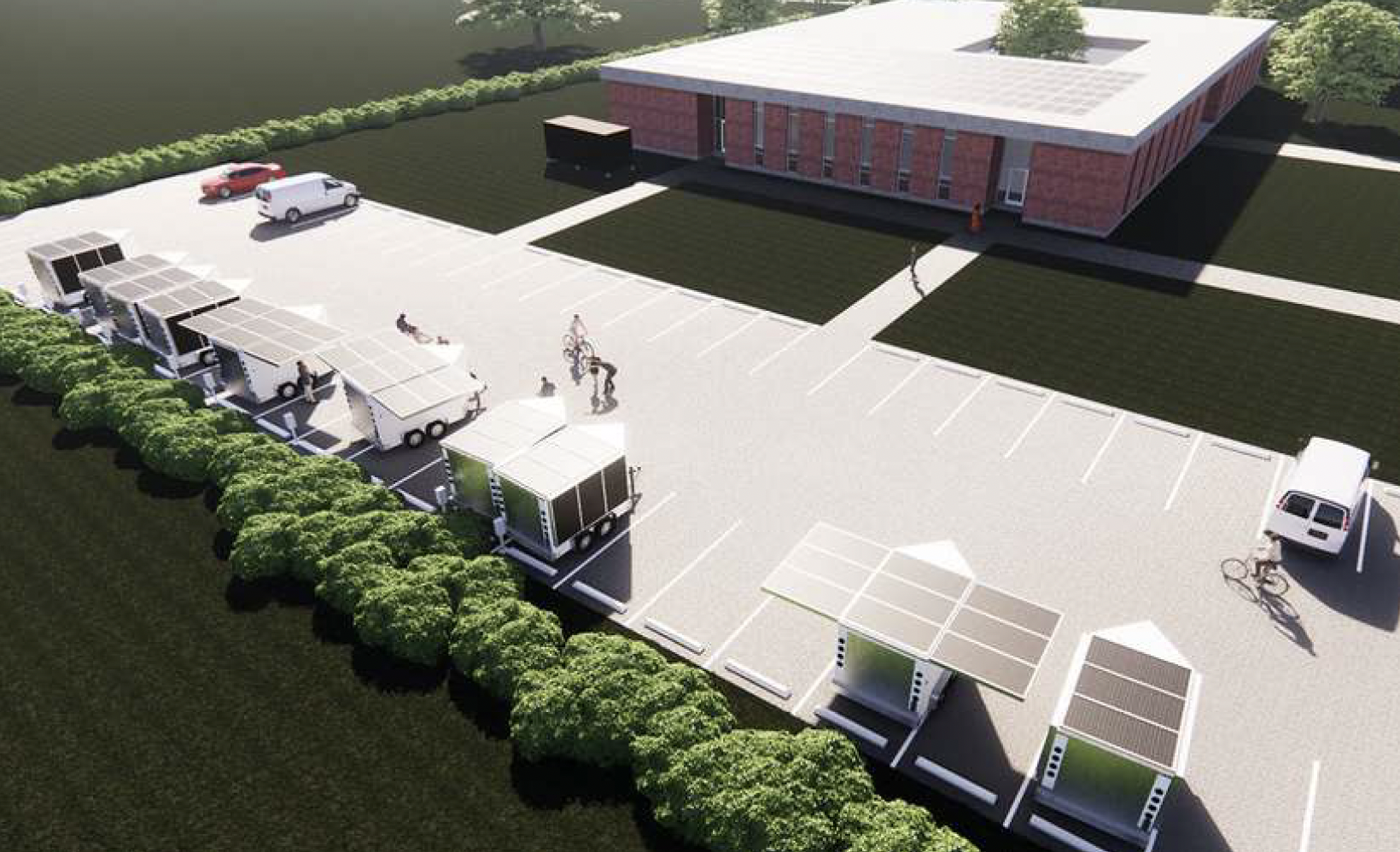 Pitch image of several solar trailers for the concept paper for the Beehive Microgrid proposal.