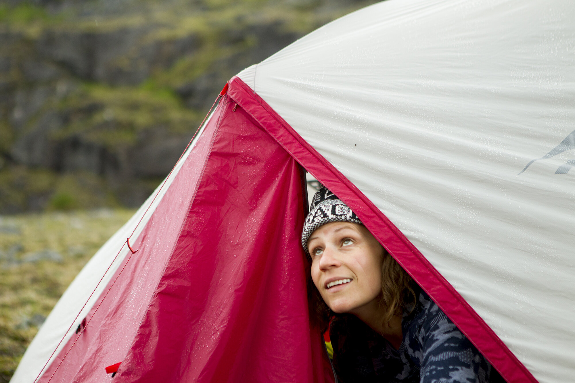 woman backpacking tent