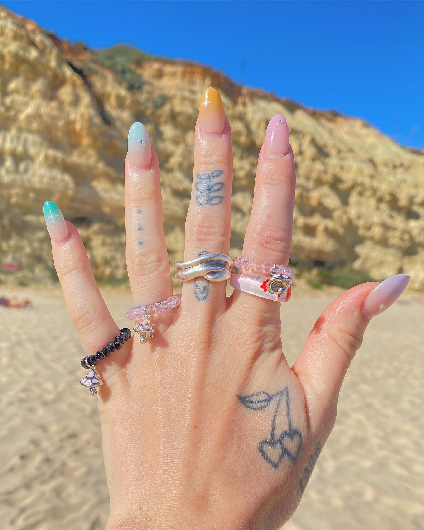 Sweet Summer memories of my trip to Portugal , wearing The Fungi Rings at the beach 🍄🏝️🌊