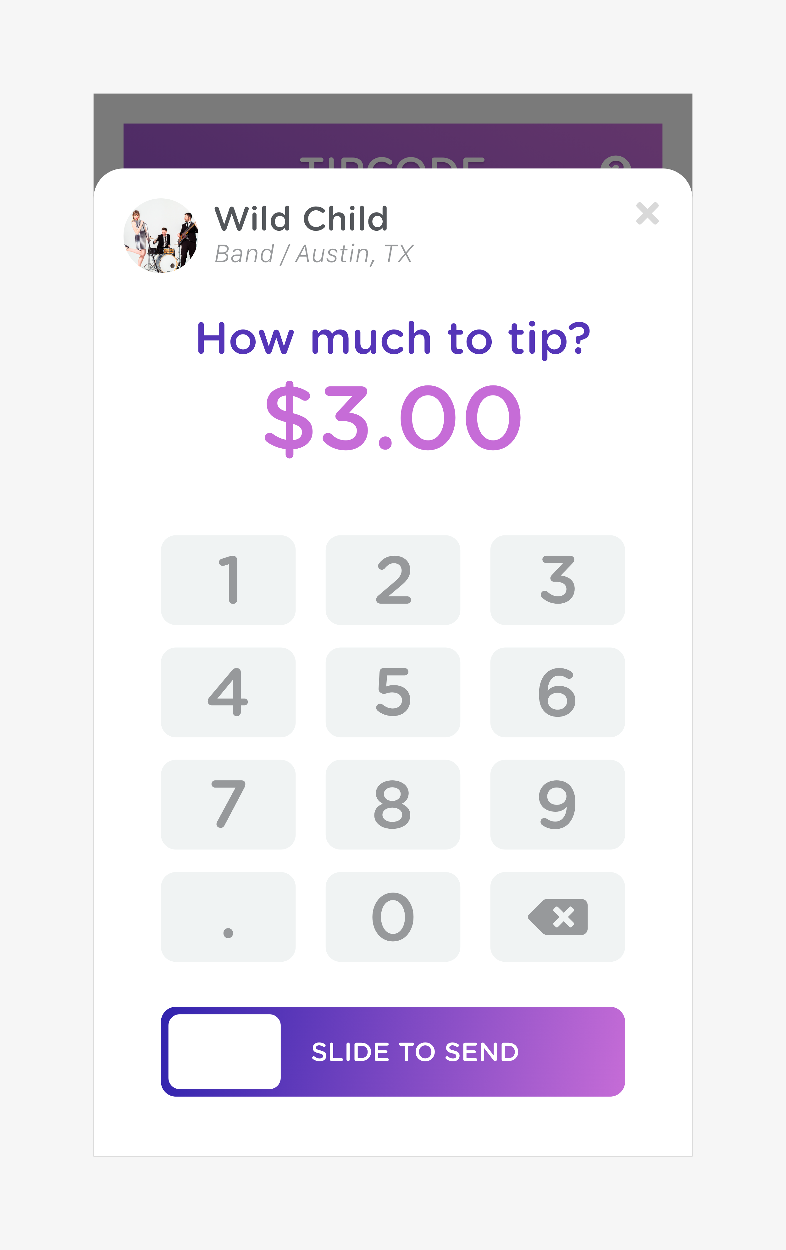 3. Add the amount to tip and slide to send (I decided to use a slide to send action to help prevent accidental taps).