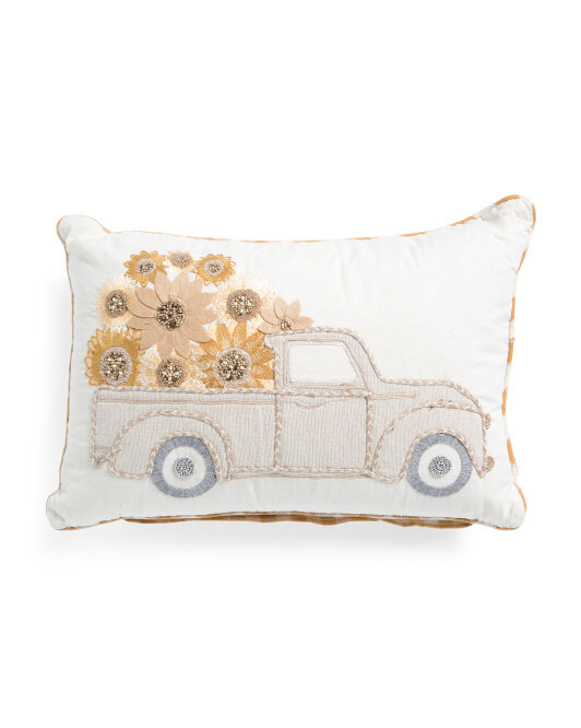 HANDCRAFTED  14x20 Truck Pillow With Sunflowers