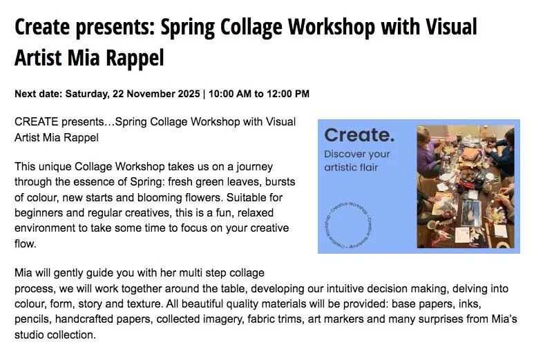 Thrilled to be presenting this Spring Collage Workshop with CREATE by Mornington Peninsula Shire!..... I think it may be booked out already but there is a waitlist 🌼 
Link in comments x