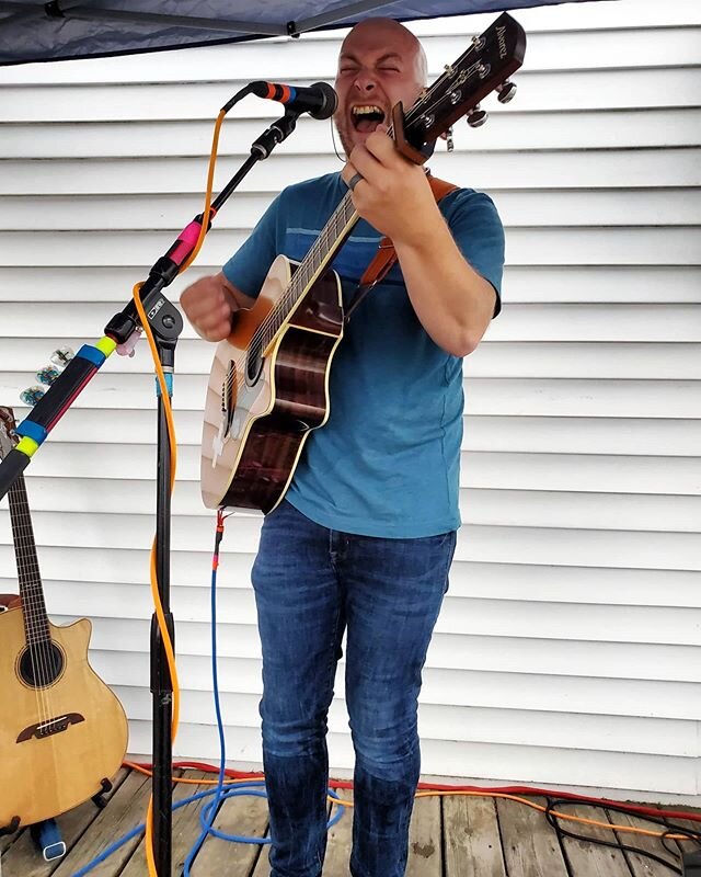 Here's a few pics of me yelling at a microphone! 
Had a great time at @dunnebackgirls Farm!
Delicious food, and the beers that I had I thoroughly enjoyed. 
Rain held out until the last half hour of the set.
Finished the night playing 'Glycerine' in t