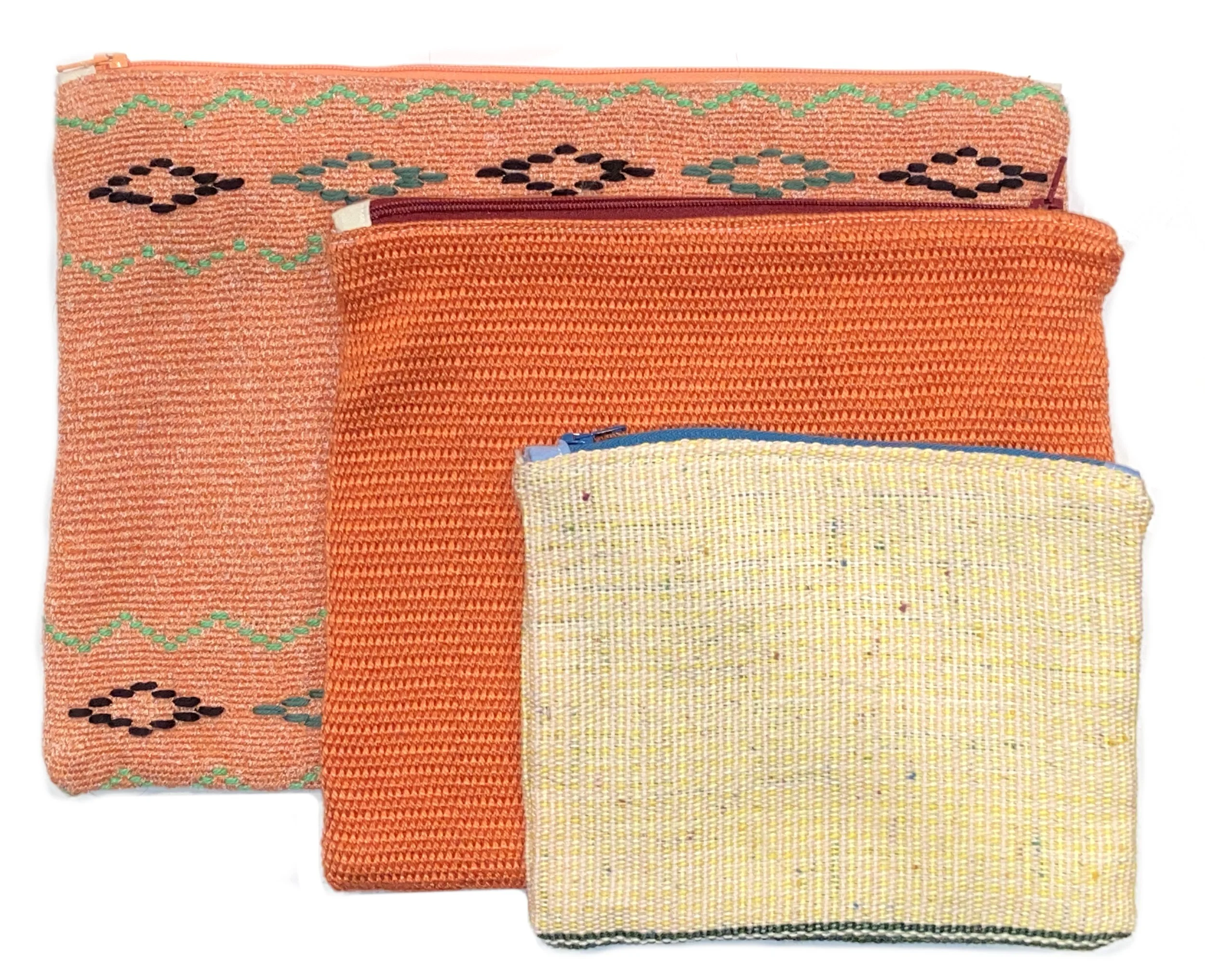 Set of Three Hand Woven Zipper Pouches