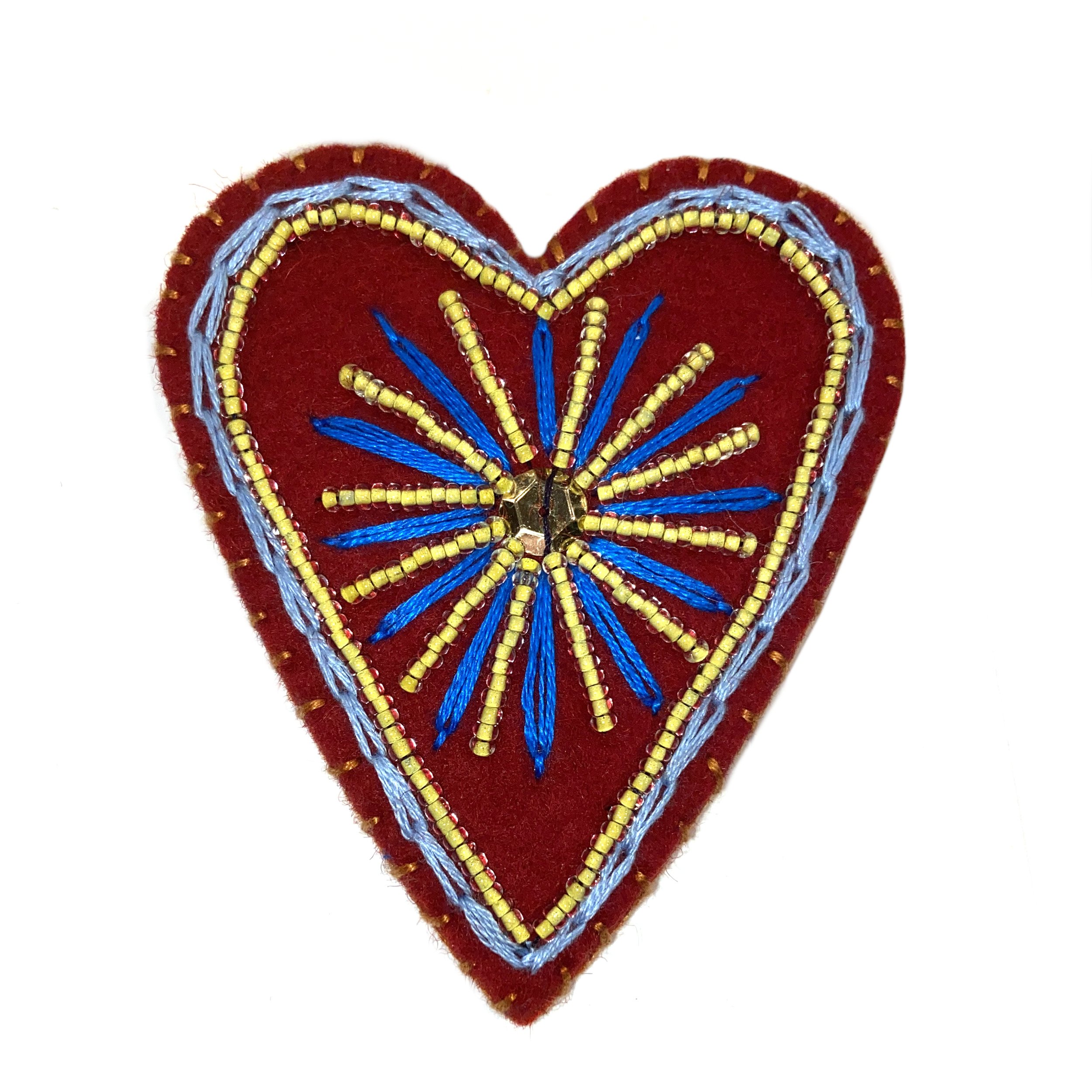 Hand-Embroidered Heart Pin by Mandari