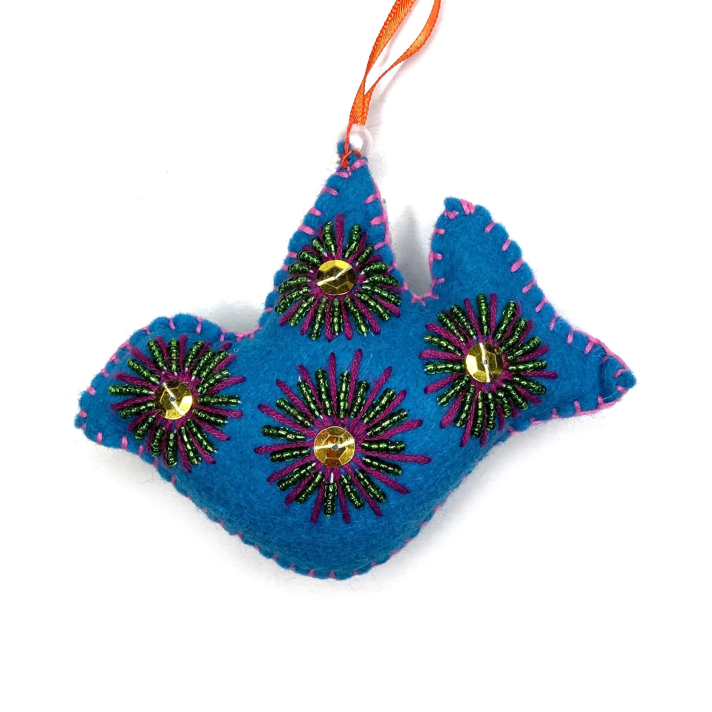 Hand-Embroidered Bird Ornament by Bina Biswa