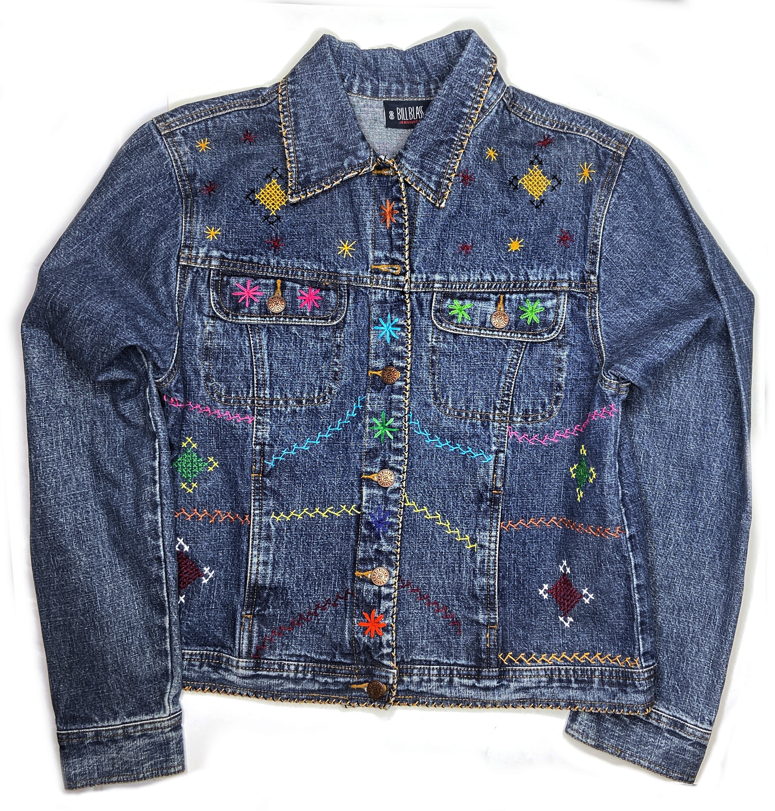 Size M—Hand-Embroidered Denim Jacket by Shirina — Stitch Buffalo
