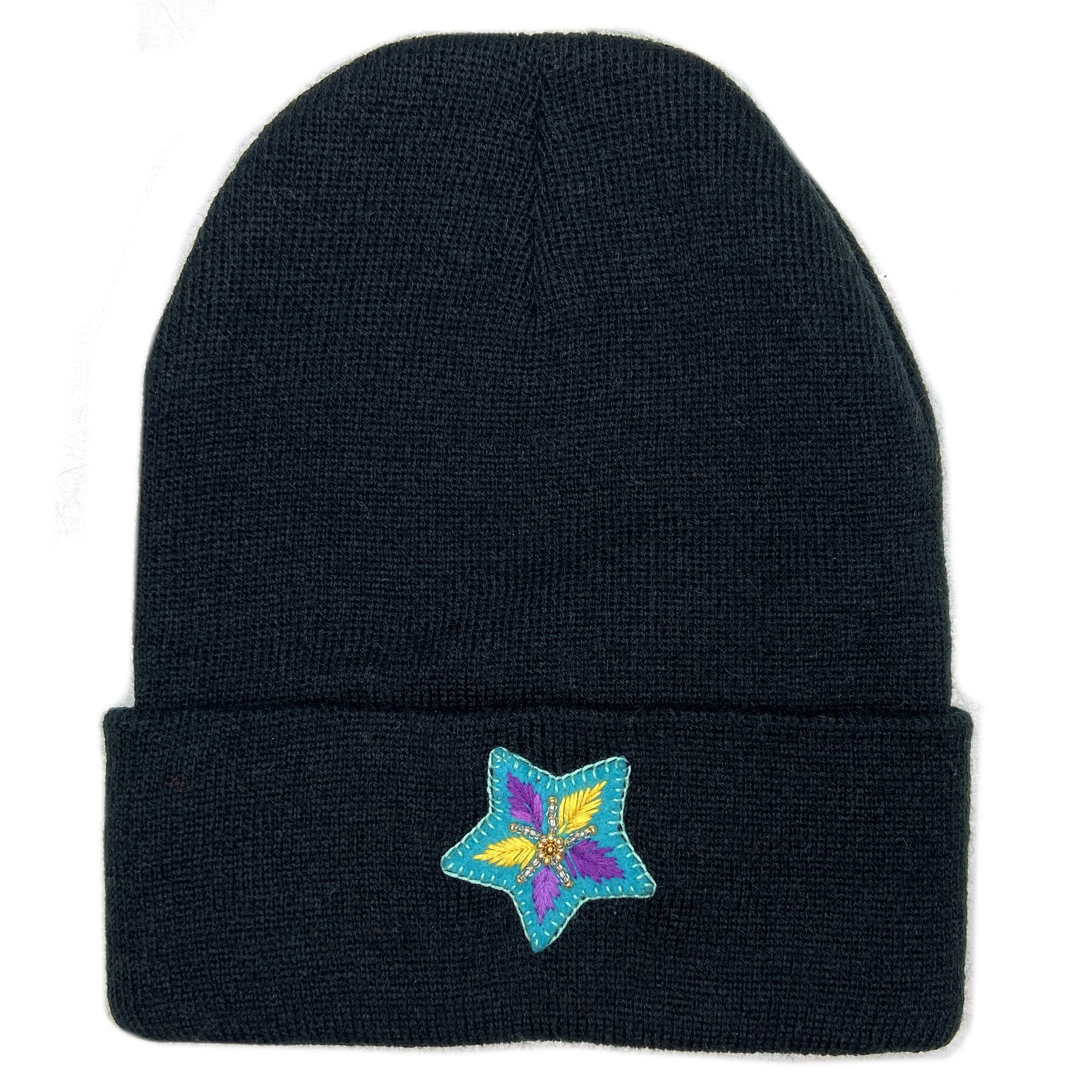 Knit Cap with Hand-Embroidered Star Patch (Adult, One Size)—by Ta Phay