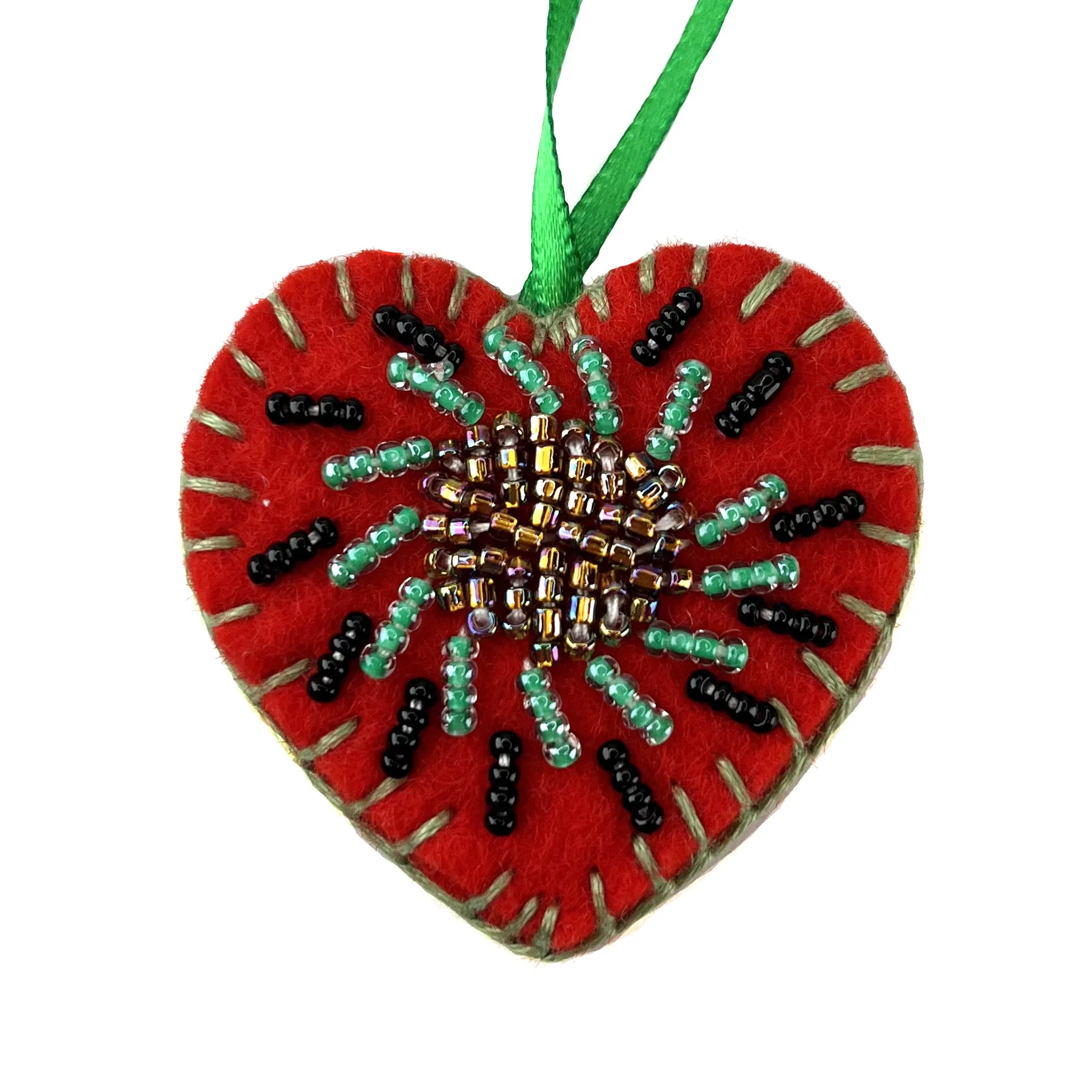 Hand-Embroidered Mini Heart Ornament by  Sheringul