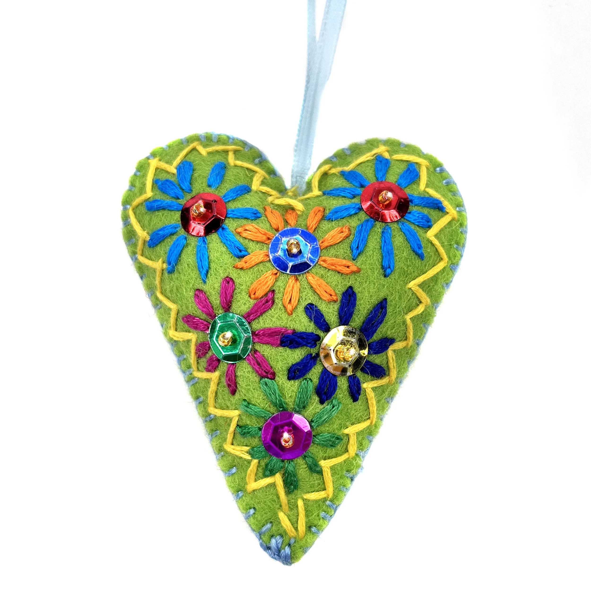 Hand-Embroidered Heart Ornament by Tek Rai